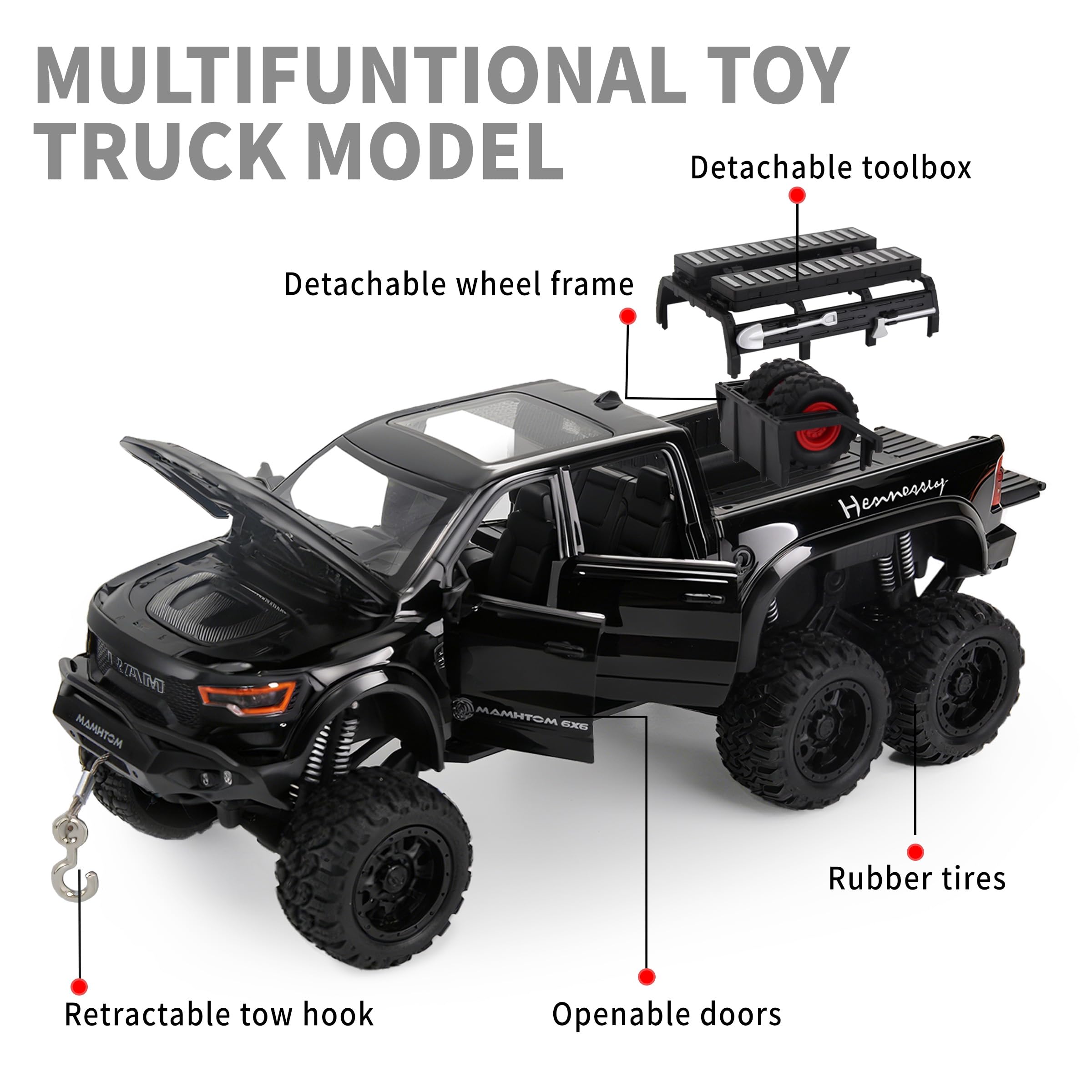 SASBSC diecast metal body provides sturdy, long-lasting toy truck play.