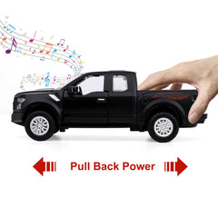 SASBSC F150 toy truck side view showing compact 1:32 scale for small hands