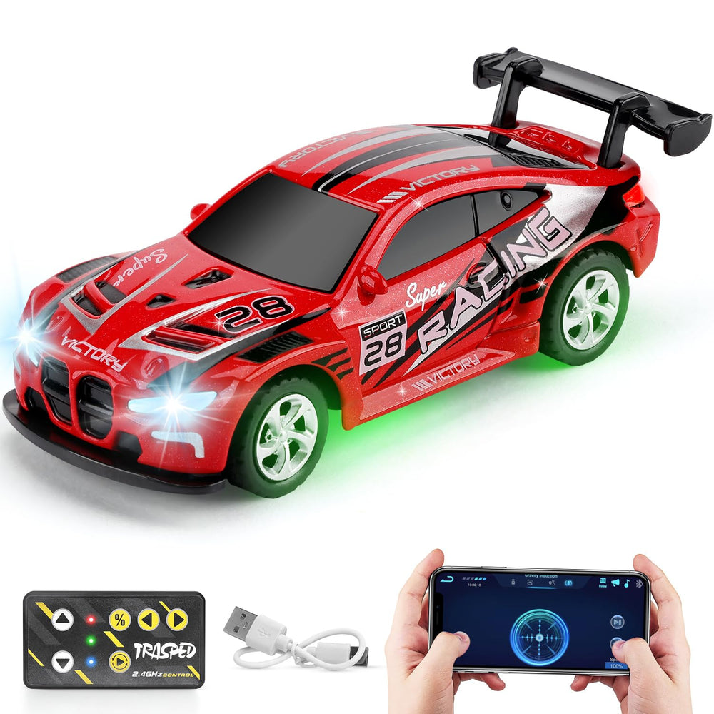 SASBSC Mini RC car front view shown with a durable metal shell for tabletop racing.