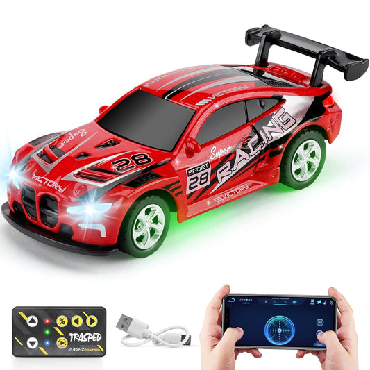 SASBSC Mini RC car front view shown with a durable metal shell for tabletop racing.