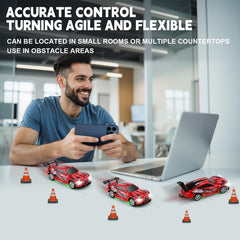SASBSC Mini RC car top view highlights precise 1:64 scale and sleek profile.