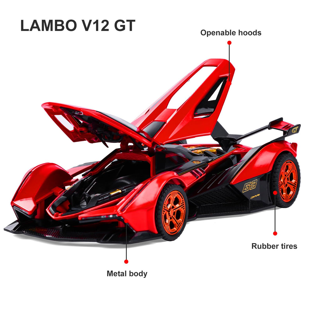 SASBSC V12 detailed red model car with opening cockpit features.