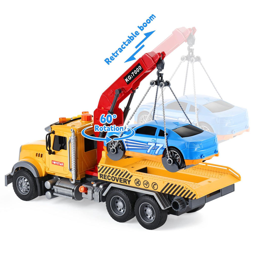 SASBSC big tow truck tilt-bed view demonstrates unloading cars easily.