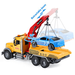 SASBSC big tow truck tilt-bed view demonstrates unloading cars easily.