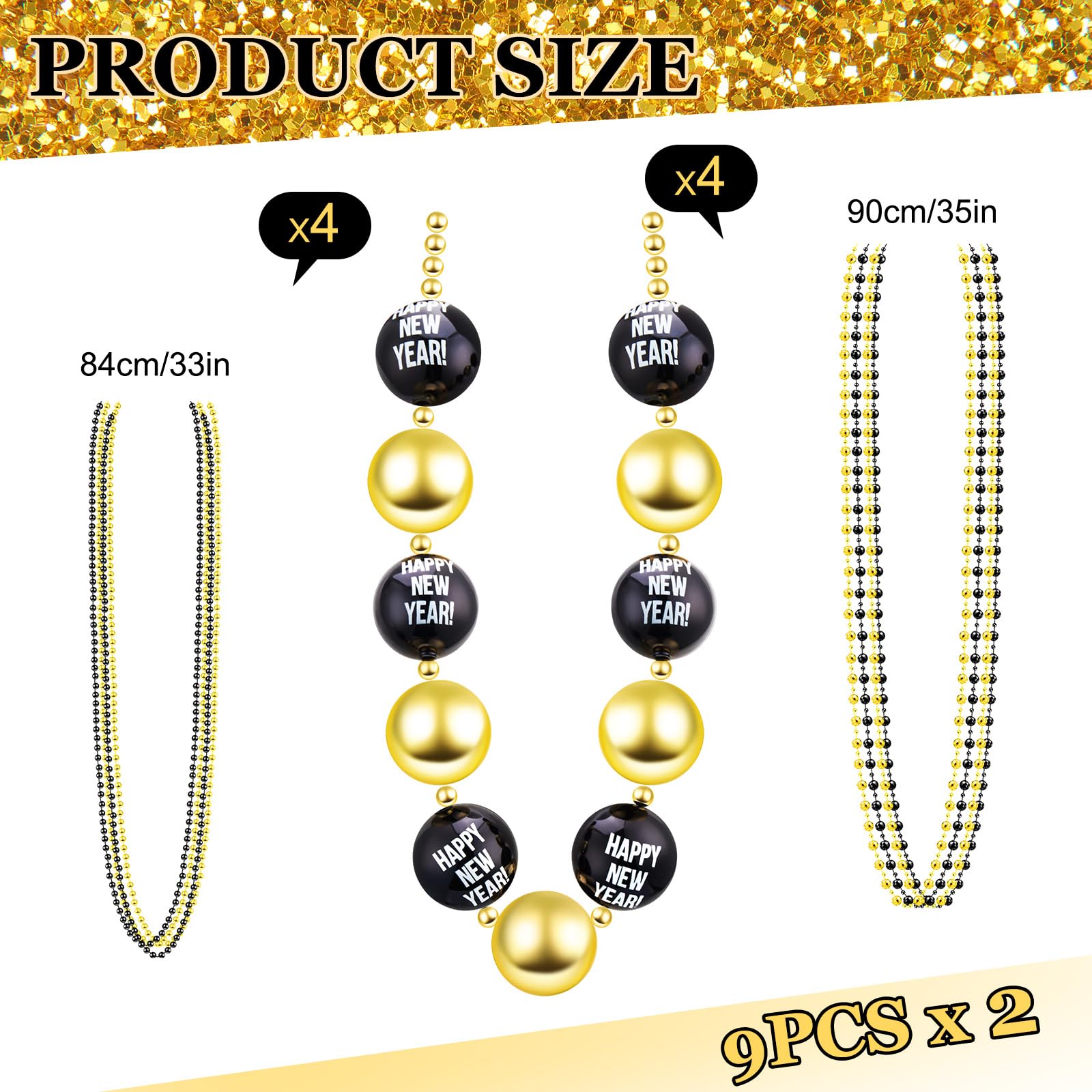 Sasylvia 35-inch black and gold bead necklace, ideal as party favors