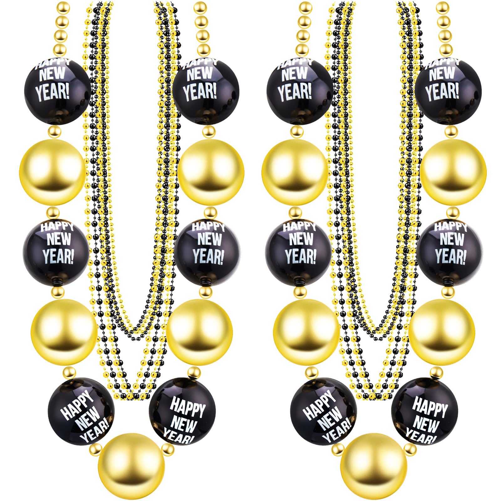 Sasylvia 36-inch jumbo Happy New Year necklace in black and gold for festive outfits