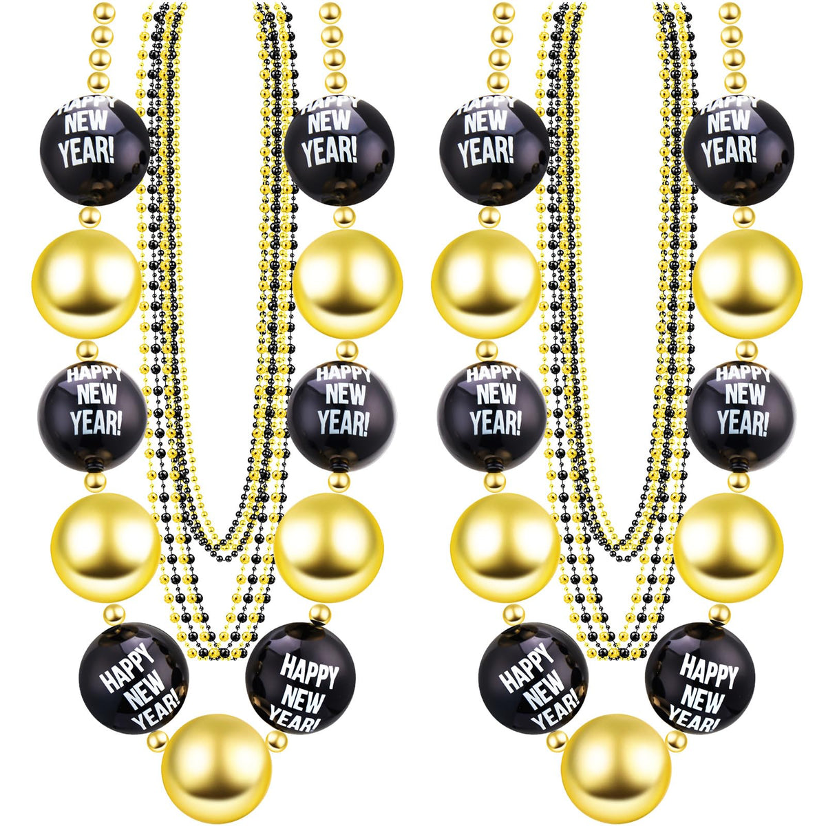 Sasylvia 36-inch jumbo Happy New Year necklace in black and gold for festive outfits