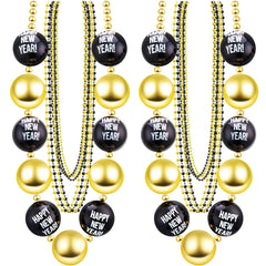 Sasylvia 36-inch jumbo Happy New Year necklace in black and gold for festive outfits