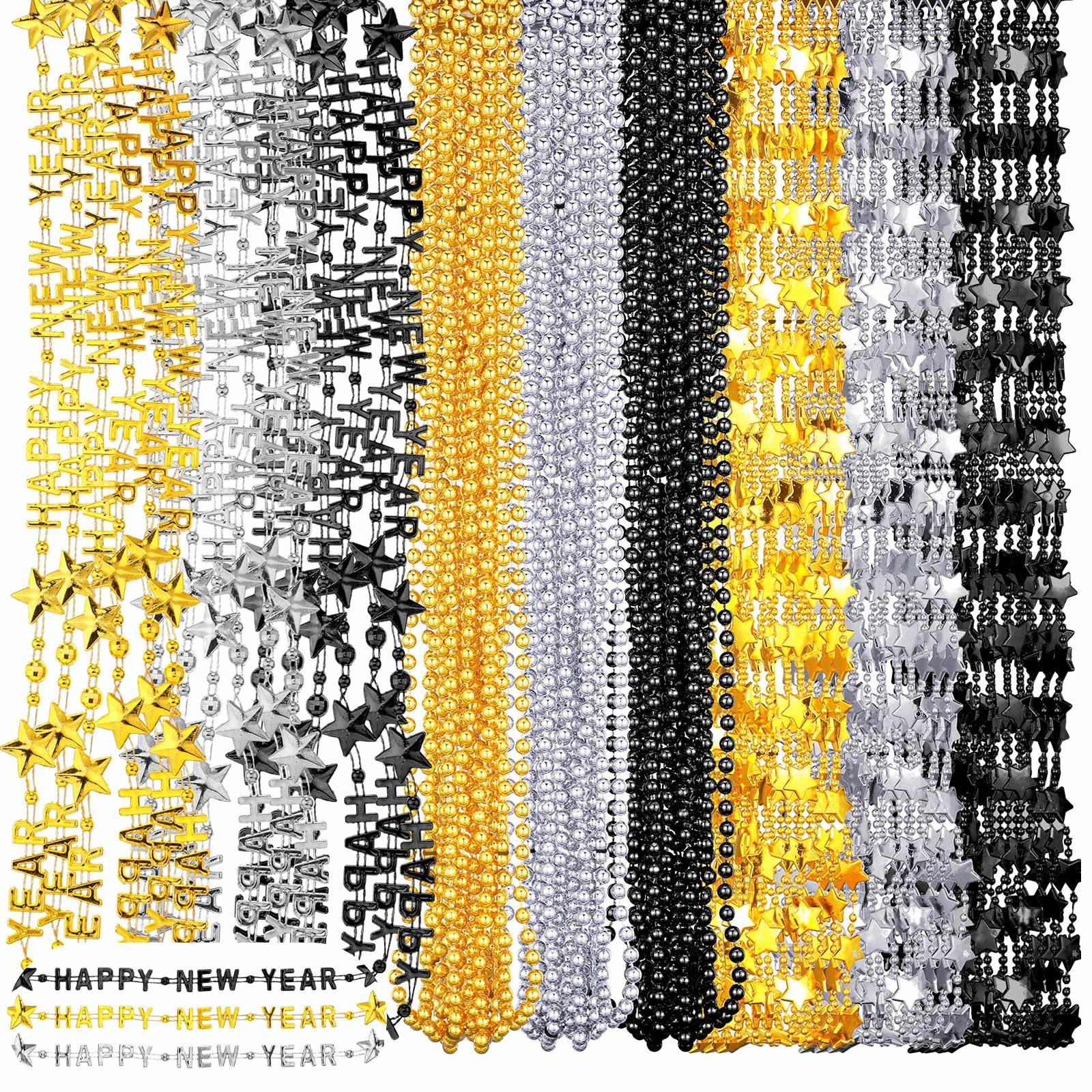 Sasylvia happy New Year beads necklace in black, silver, and gold for festive outfits.
