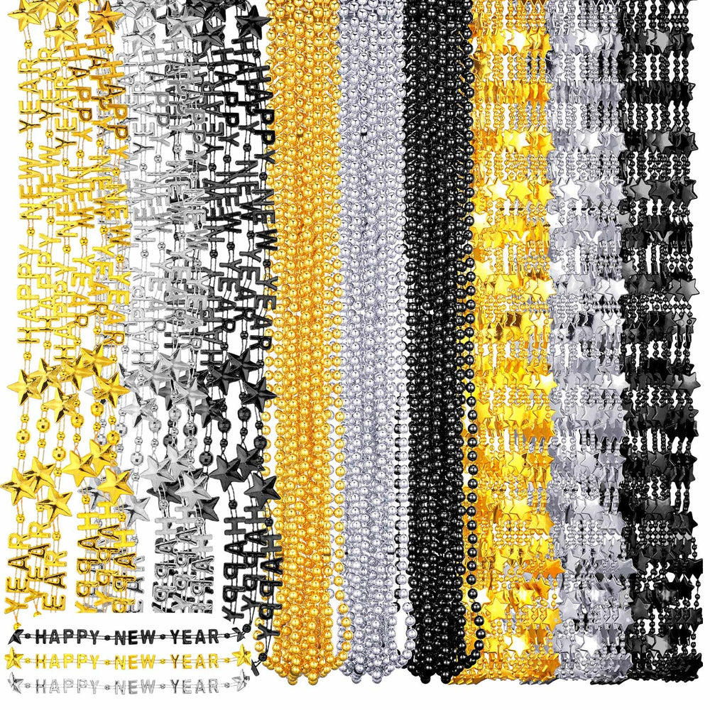 Sasylvia happy New Year beads necklace in black, silver, and gold for festive outfits.