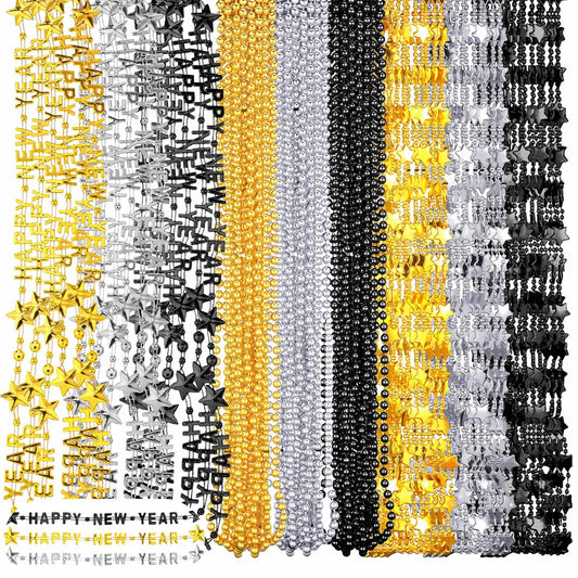 Sasylvia happy New Year beads necklace in black, silver, and gold for festive outfits.