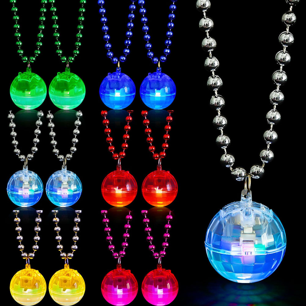 Sasylvia LED disco ball necklace glows multicolor for party vibes.