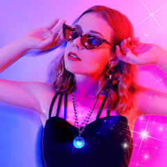 Sasylvia LED necklace worn at a retro party for vibrant glow.