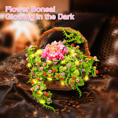 SATHIBI bonsai flower house with lights showcases a warm glow.