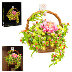 SATHIBI Flower Bouquet building set basket in vibrant bricks for a cozy display.