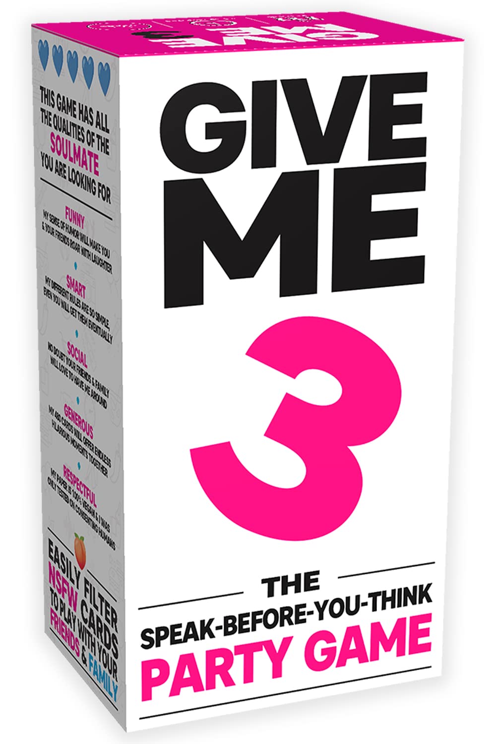 SAVANA Give Me 3 card pack on table, a lively icebreaker for parties.