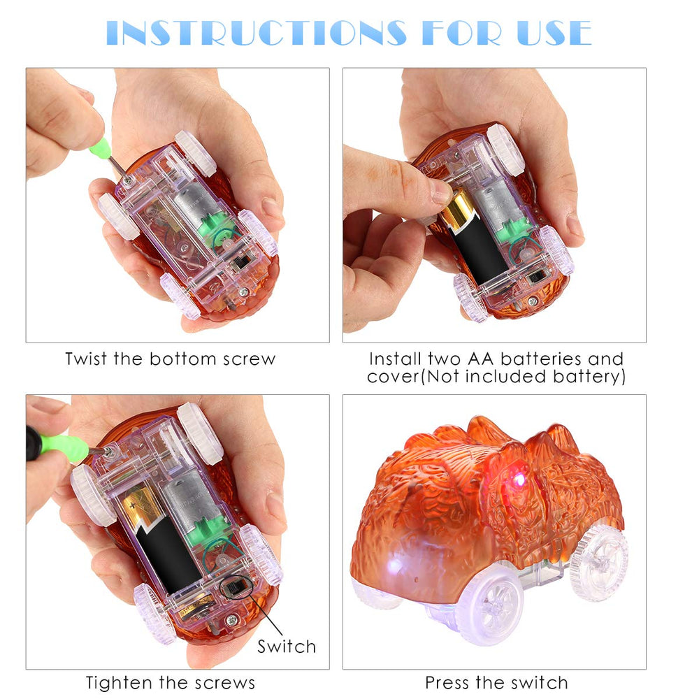 Save Unicorn dino cars battery-operated for cordless racing action.