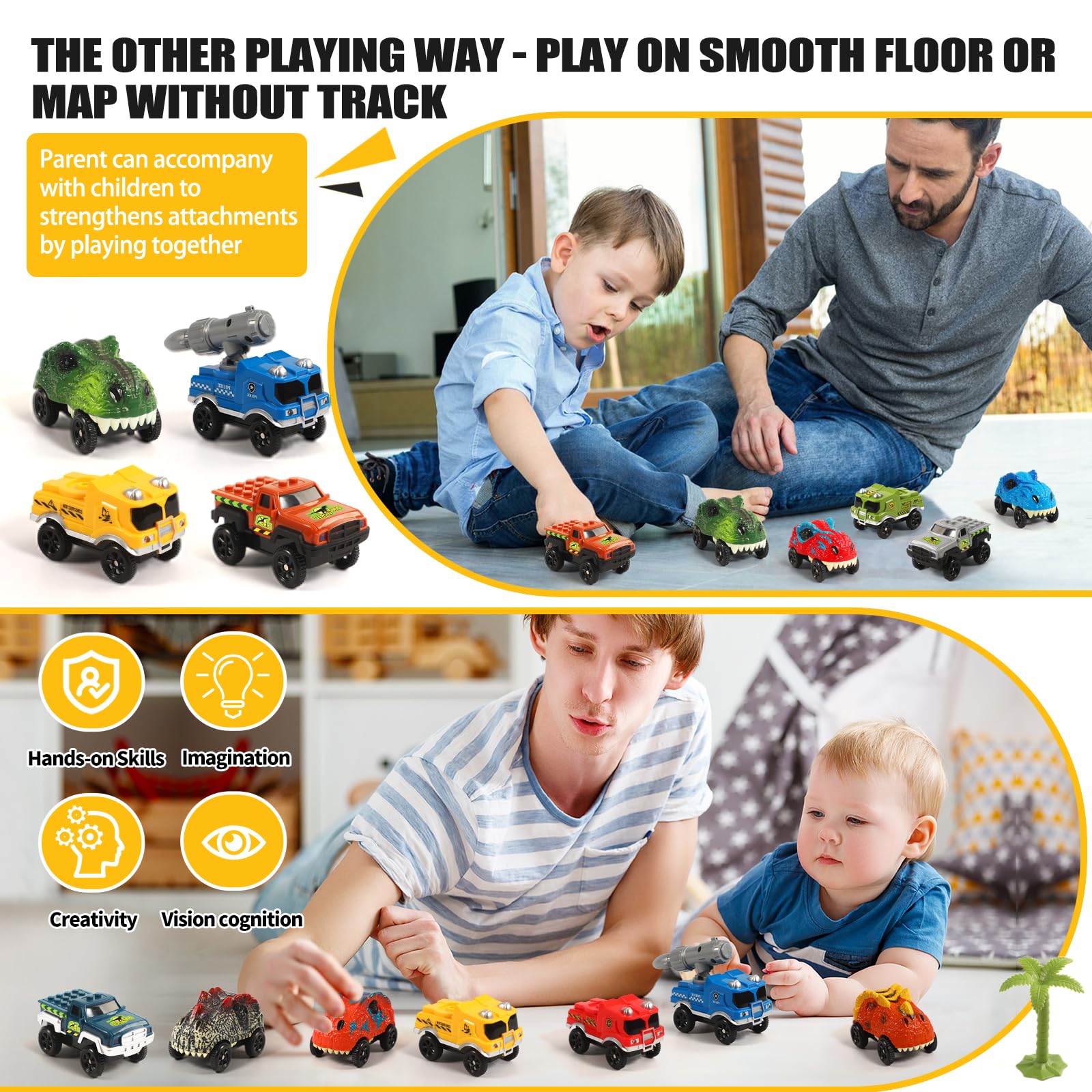 Save Unicorn dino track cars on track-ready display with glow effects