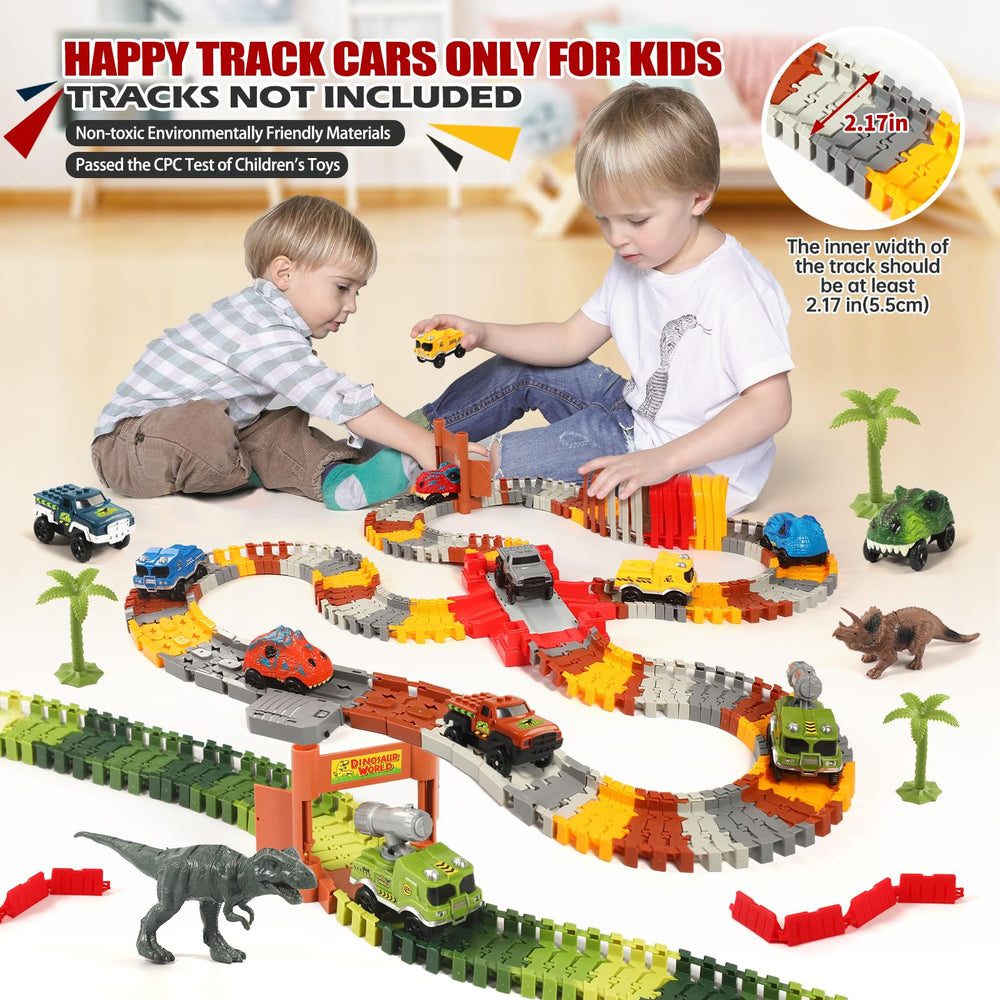 Save Unicorn dino track cars in action with bright LEDs for nighttime fun