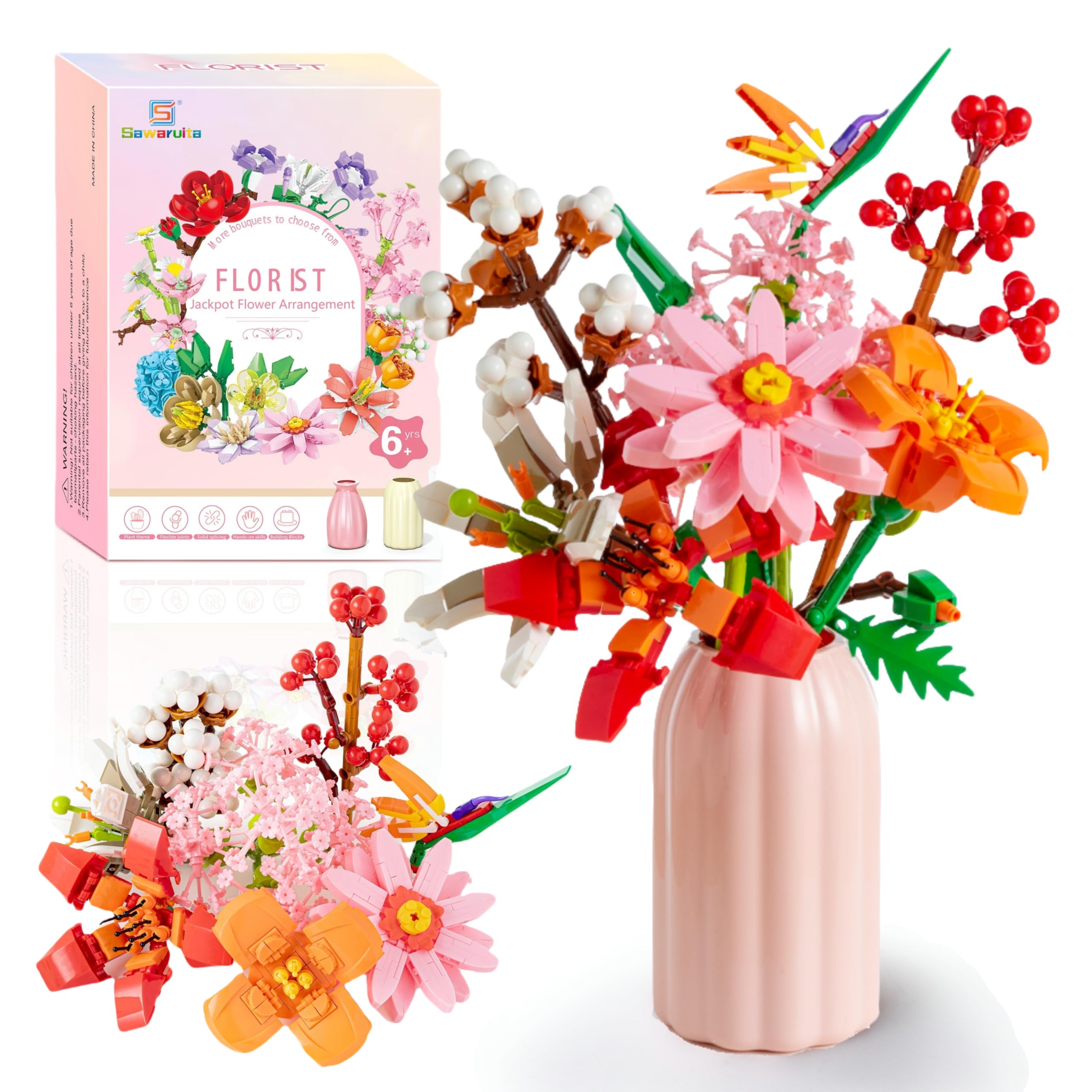 Sawaruita Pretty Pink Flowers Bouquet with vase enhances living room ambiance