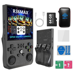 Sawdtones R36MAX front view highlights a compact retro handheld for quick gaming.