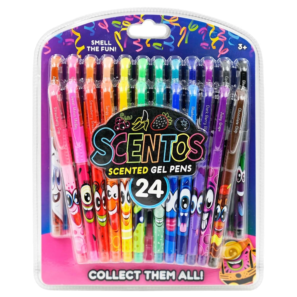 Scentos scented gel pens set 24 neon colors for vibrant art and journaling.