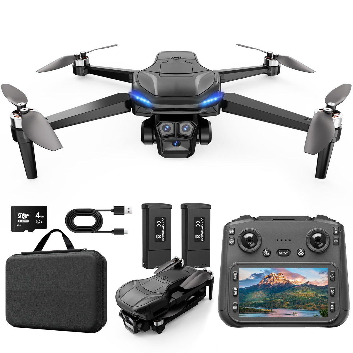 ScharkSpark drone front view with 4K camera ready for crisp aerial footage