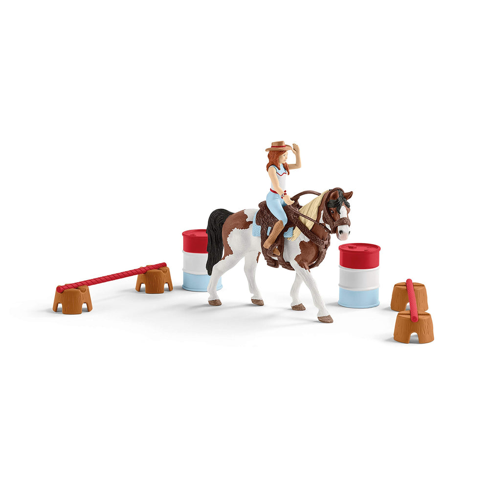 Schleich barrels and jumps add authentic rodeo obstacles for creative scenes.
