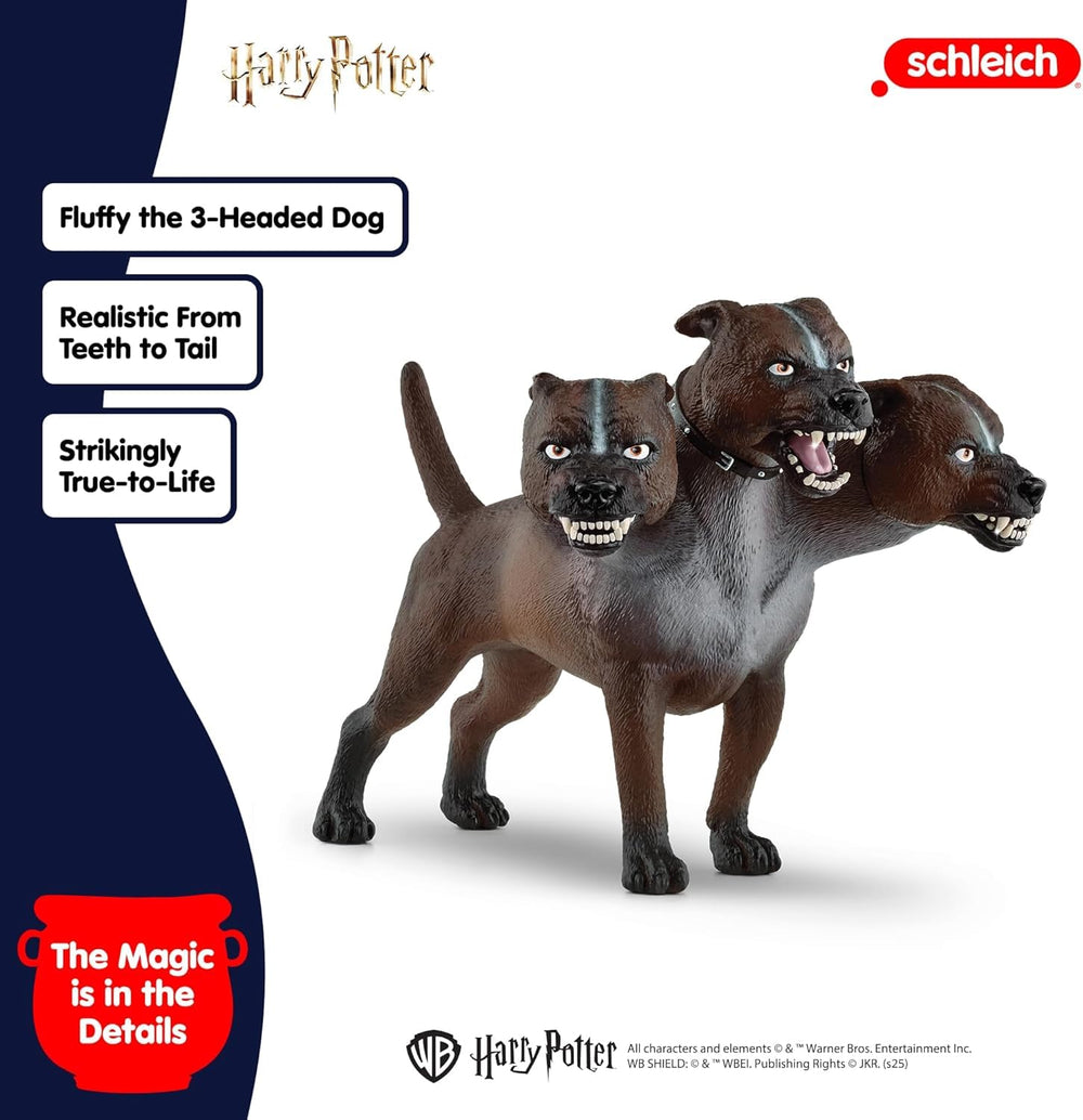 Schleich Cerberus Fluffy figurine, three heads shown, great for gift-giving and shelf display.