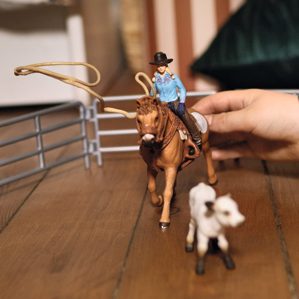 Schleich cow figurine adds realism to barnyard and rodeo pretend play.