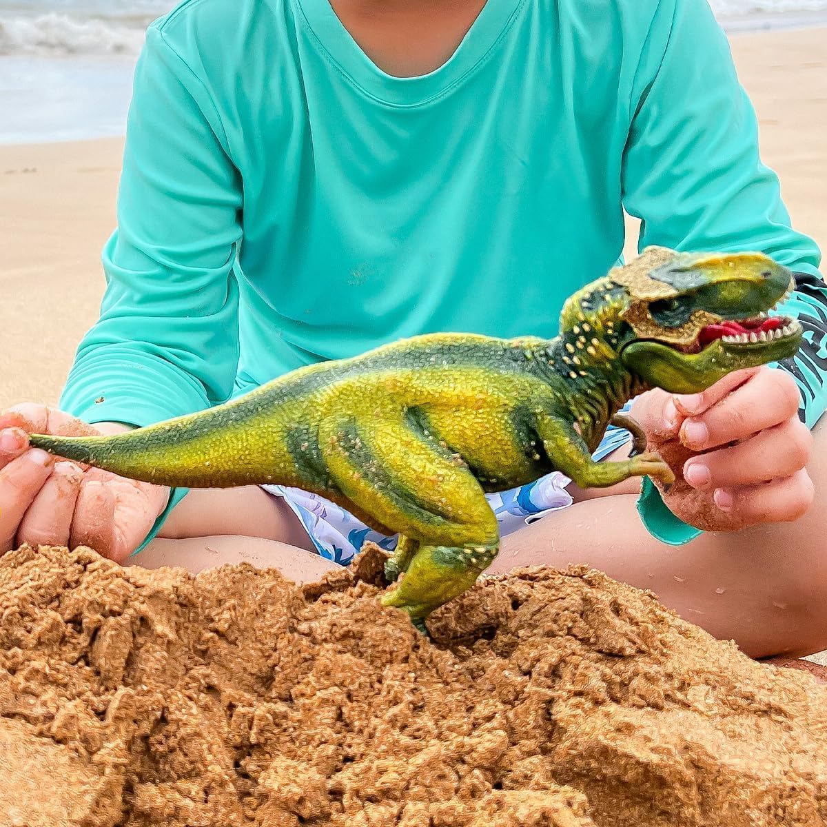 Schleich T-Rex green skin detail enhances lifelike dinosaur storytelling