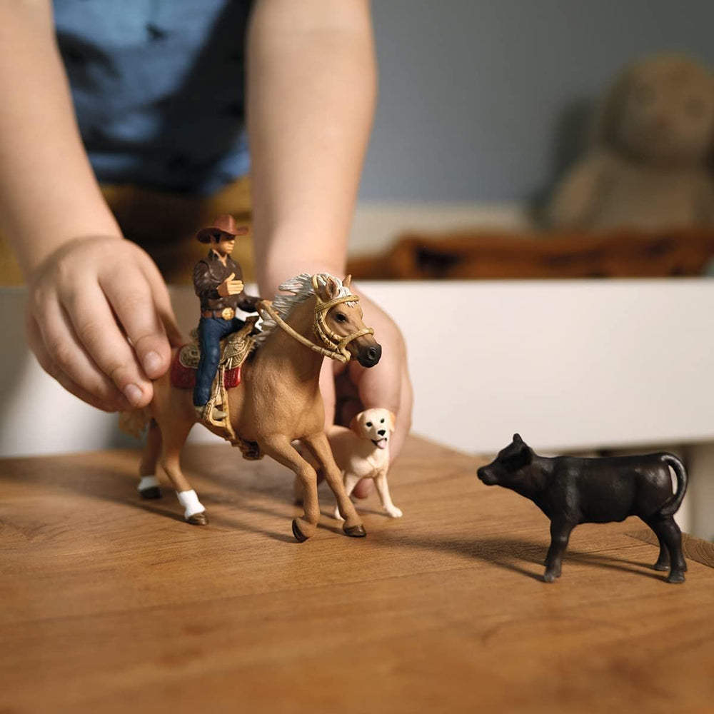 Schleich Farm World horse figure with western saddle for authentic riding play.