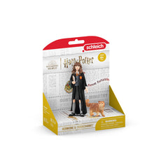 Schleich Crookshanks cat figurine beside Hermione for storytelling