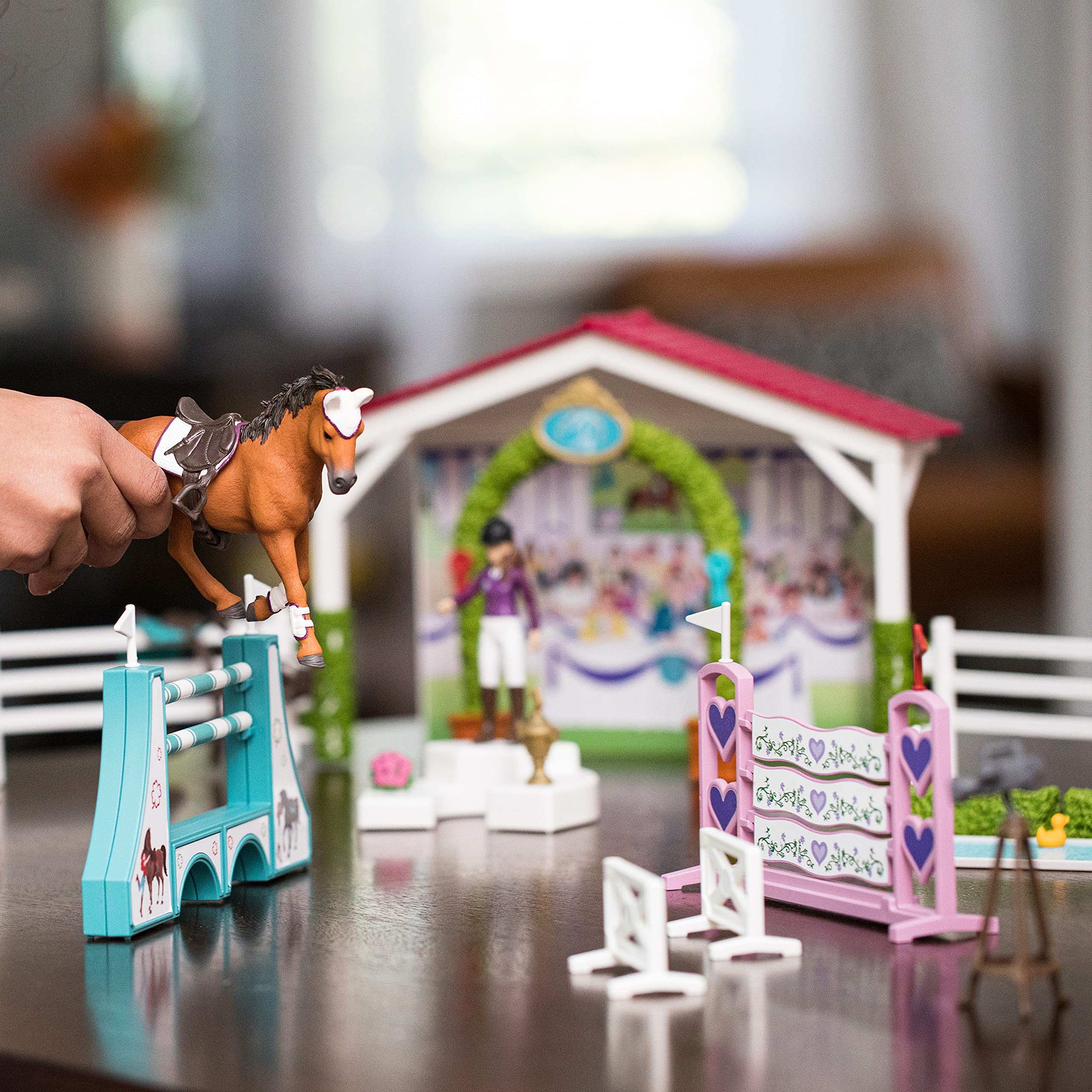 Schleich horse jump obstacle for dynamic pretend competitions.