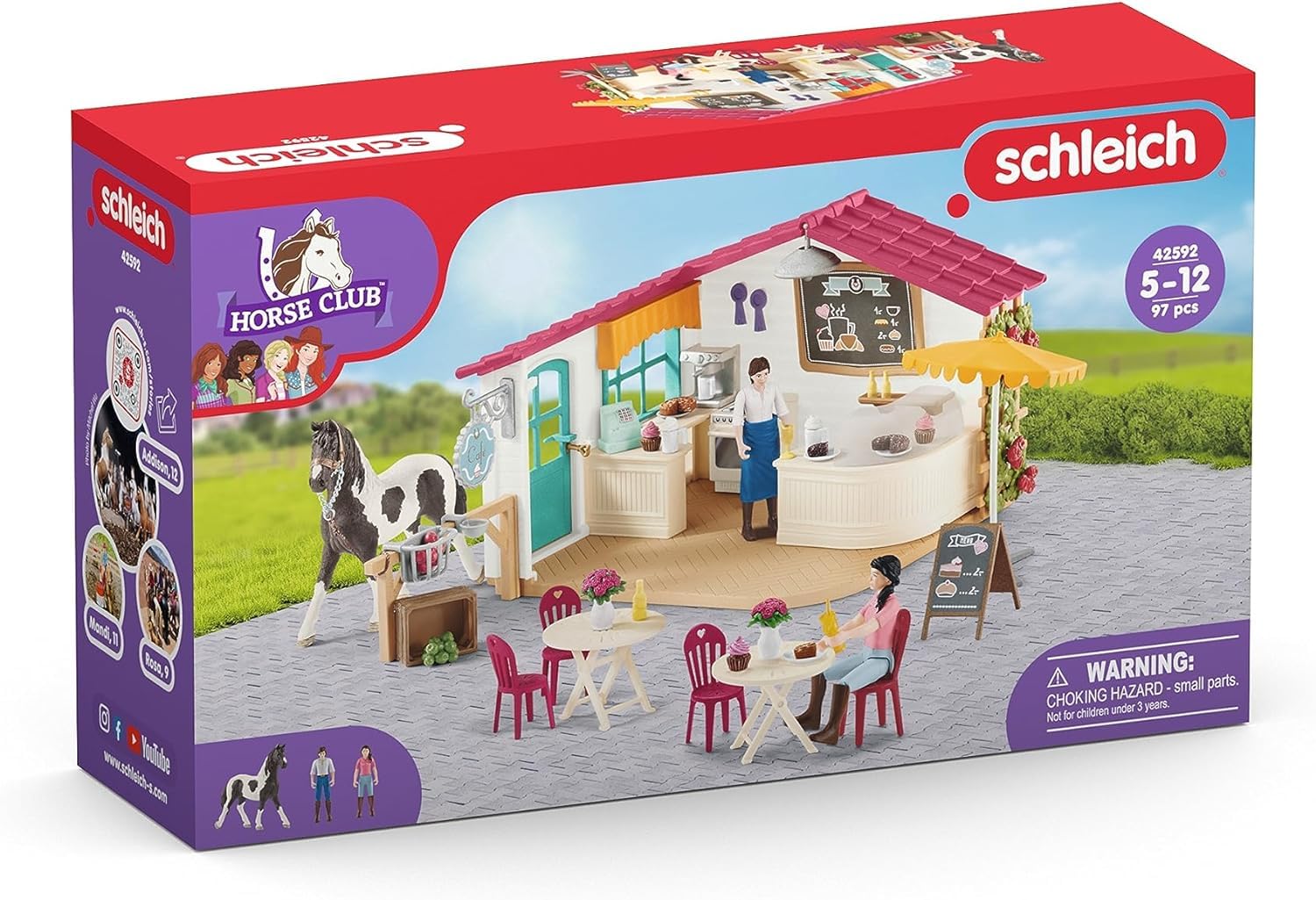 Schleich cafe seating with sunshade and lighting for social play