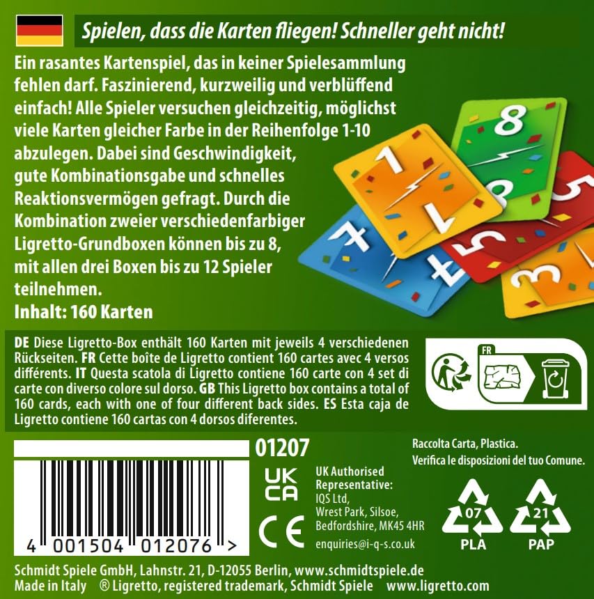 Schmidt Ligretto Green 8-player variant showcases social gatherings.