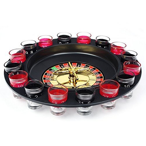 Evelots 16-shot glasses in red and black for balanced gameplay.