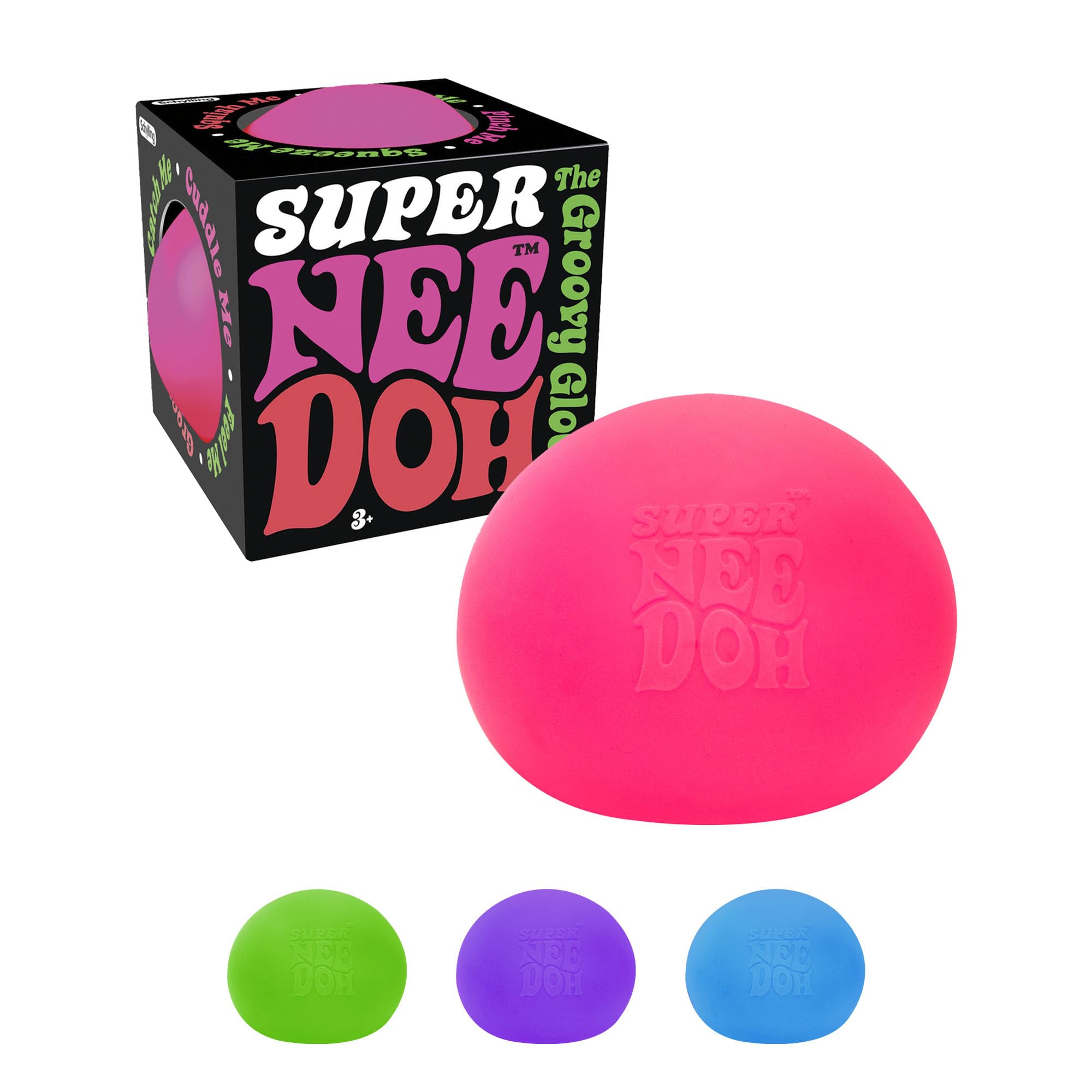 Schylling Nee Doh jumbo ball being squeezed for stress relief during work