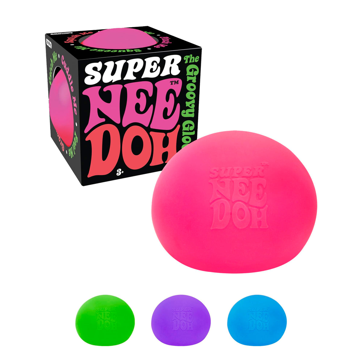 Schylling Nee Doh jumbo ball being squeezed for stress relief during work