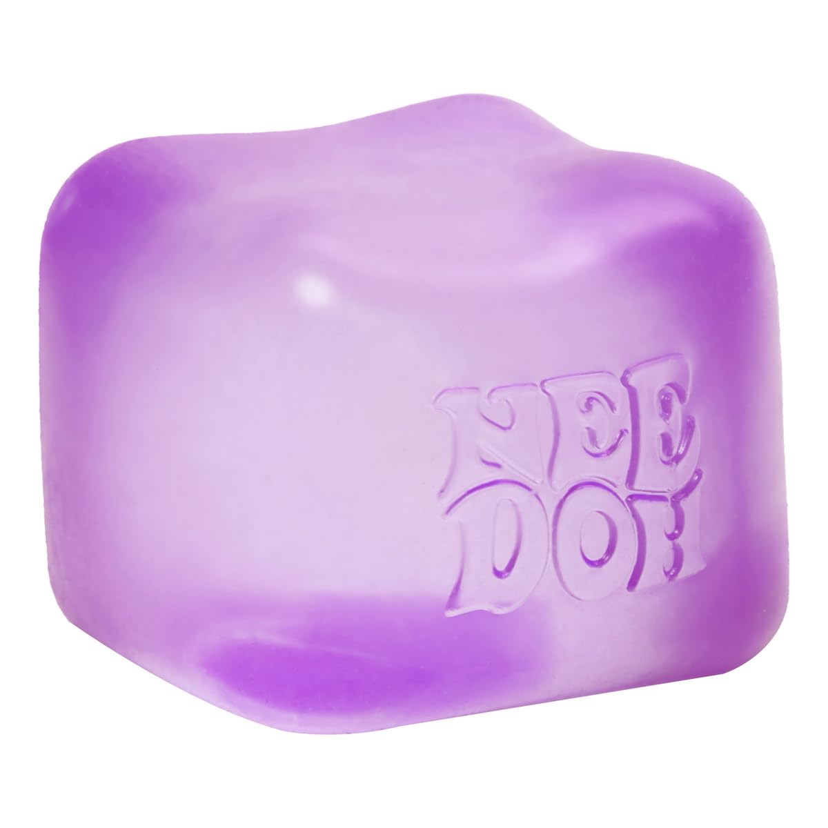 Schylling NeeDoh Nice Cube purple close-up showing soft squish for calm focus.