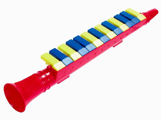 Schylling Piano Horn image shows a child playing notes, sparking early musical exploration.