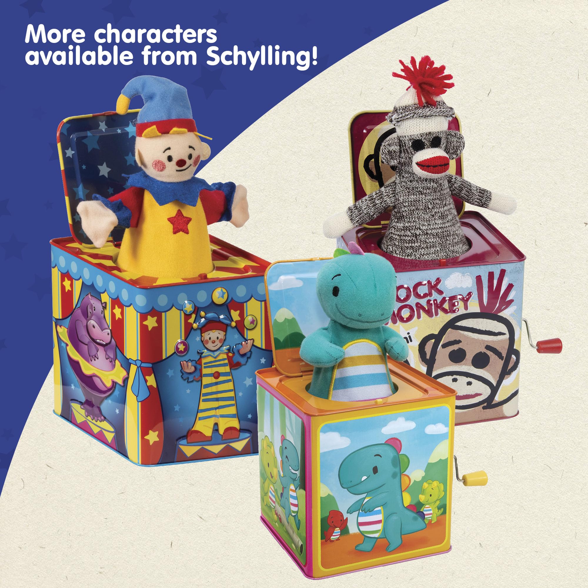 Schylling Polka Puppy Jack in the Box packaging and display ready