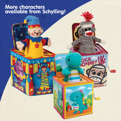 Schylling Polka Puppy Jack in the Box packaging and display ready