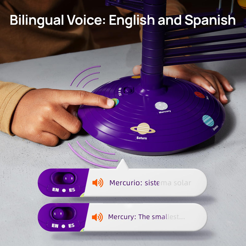 Science Can bilingual mode switches between English and Spanish for accessible space learning.