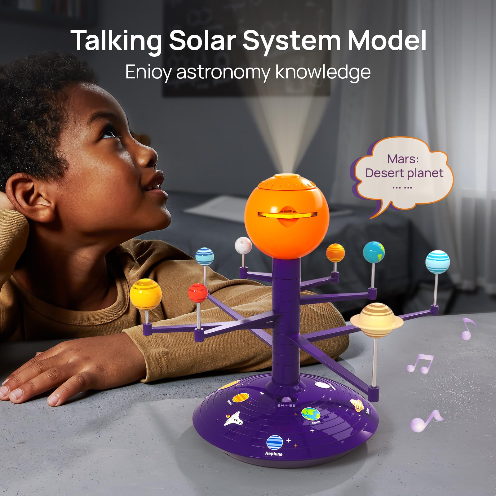 Science Can interactive planet pattern button invites kids to hear concise astronomy facts.