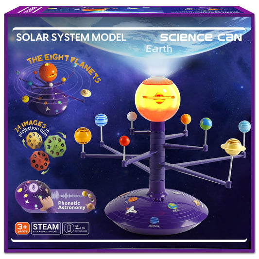 Science Can solar system projector lights the wall with eight planets for an engaging space lesson.