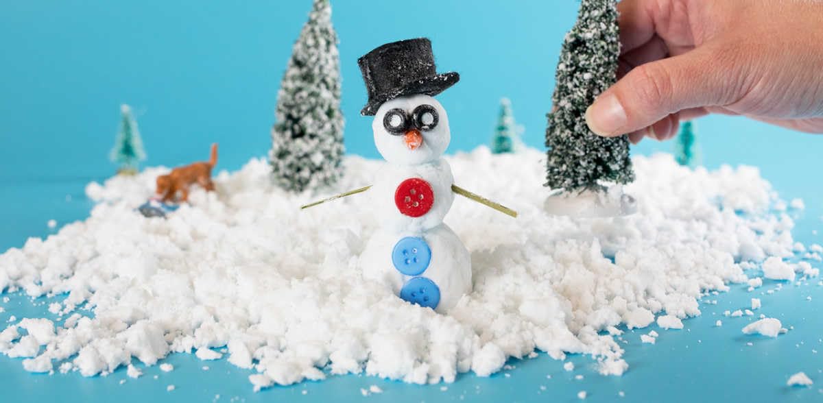 Science Gone Fun instant snow powder forming a snowman after chilling