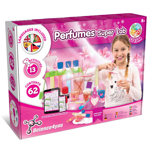 Science4you perfume kit cover with colorful tools for kids' experiments.