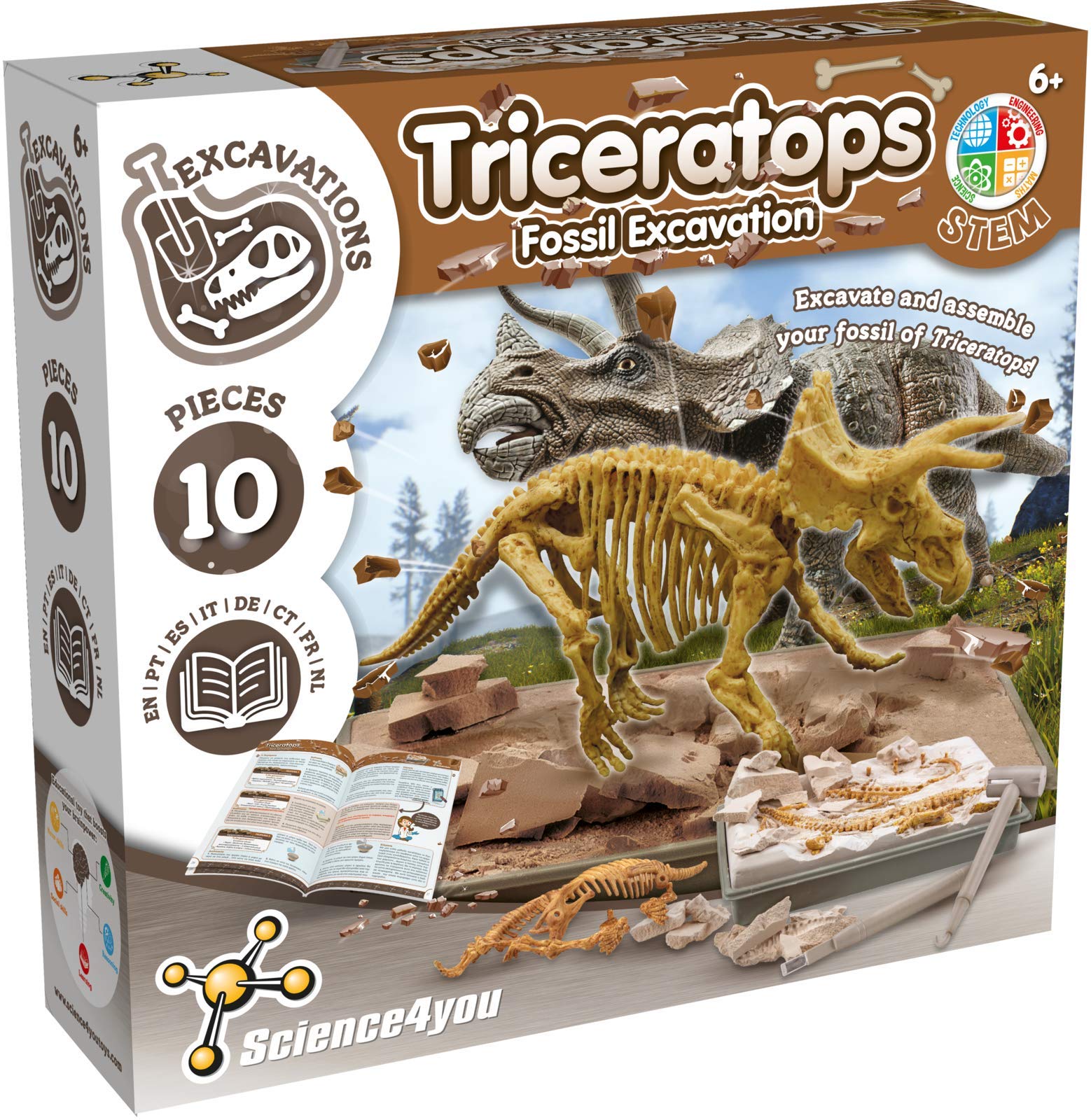 Science4you Triceratops dig kit contents ready for hands-on archaeology adventure.