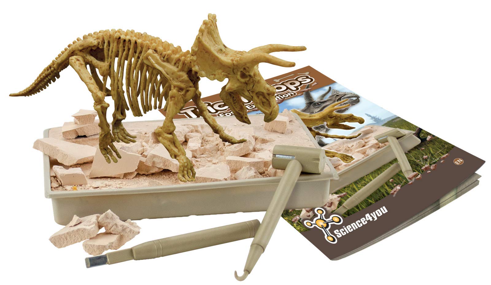 Science4you Triceratops excavation block shown for a realistic fossil dig.